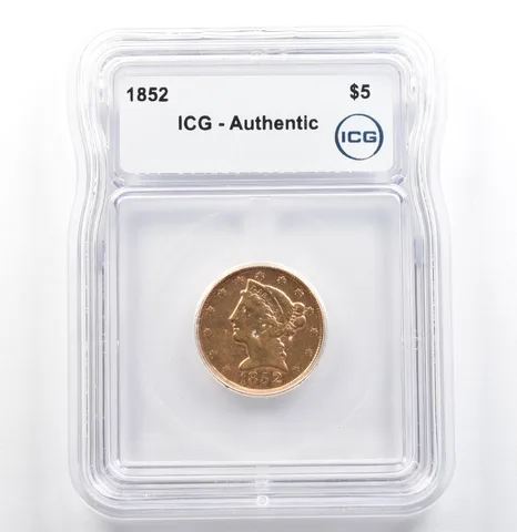 1852 $5 Liberty Head Gold Half Eagle Authentic ICG *6819