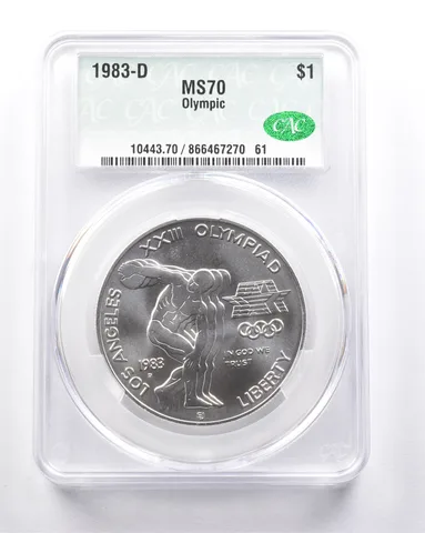 MS70 1983-D Olympic Discus Commemorative Dollar CAC CACG a6264