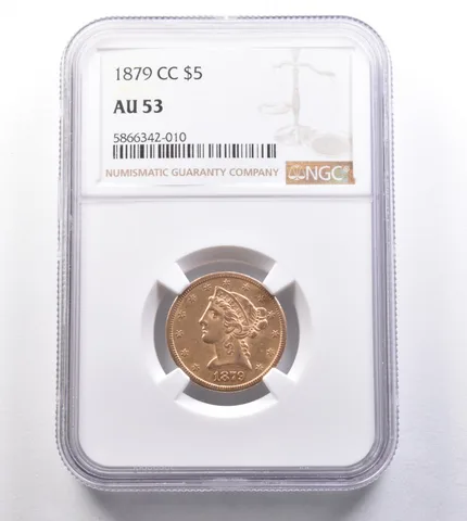 1879-CC $5 Liberty Head Gold Half Eagle AU53 NGC PQ *6224
