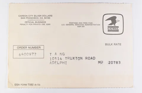 GSA Bid Request Card - Historical Morgan Dollar Sale CC Carson City *5350