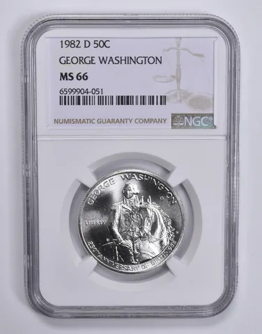 1982-D George Washington Commemorative Half Dollar MS66 NGC Brown Lbl