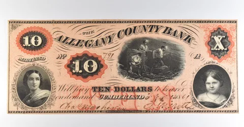 1861 $10 Cumberland MD Allegany County Bank Obsolete Note *8498