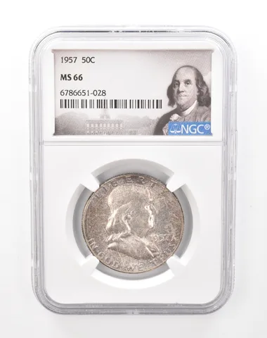 1957 Franklin Half Dollar MS66 NGC Beautiful Mint Set Tone a6774