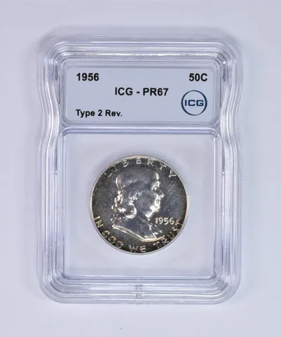 1956 Franklin Half Dollar Type 2 Reverse PR67 ICG Peripheral Tone *7981