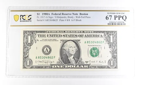 1988 A $1 Boston MA FRN Fr#1917-A Superb Gem Unc 67 PPQ PCGS a2910