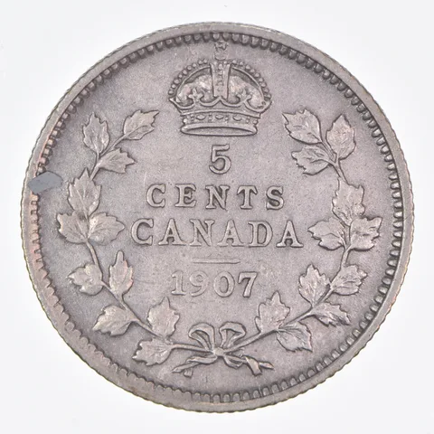 Better Date - 1907 Canada 5 Cents World Coin- Silver *244