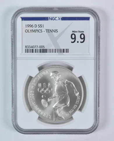 1996-D Olympic Tennis Commemorative Silver Dollar Mint State 9.9 NGC X NGCX