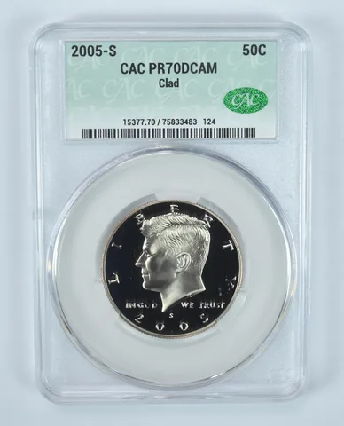 2005-S Kennedy Half Dollar CLAD PR70 DCAM CAC CACg