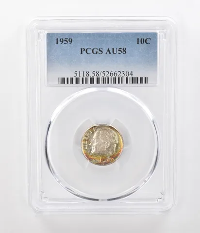 1959 Roosevelt Dime AU58 PCGS Beautiful Tone *1073