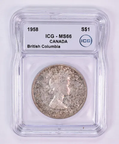 1958 Canada 1 Dollar Silver British Columbia MS66 ICG Beautiful Tone *1190