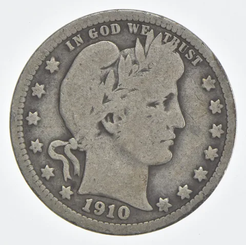 1910 (P) Barber Quarter 90% Silver VG Condition