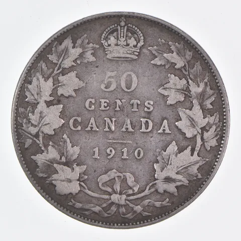 Better Date - 1910 Canada 50 Cents World Coin- Silver *465