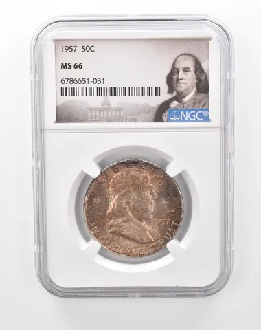 1957 Franklin Half Dollar MS66 NGC Beautiful Tone *1265