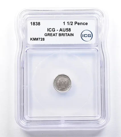 1838 Great Britain 1 1/2 Pence KM#728 AU58 ICG *1801