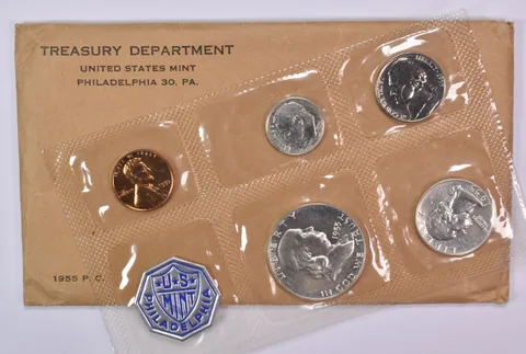 1955 Proof Set with Original Envelope & Flatpack (5 Coins)