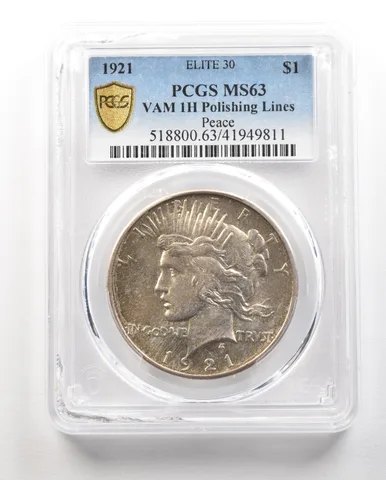 1921 Peace Silver Dollar VAM 1H Polishing Lines Elite 30 MS63 PCGS a4836