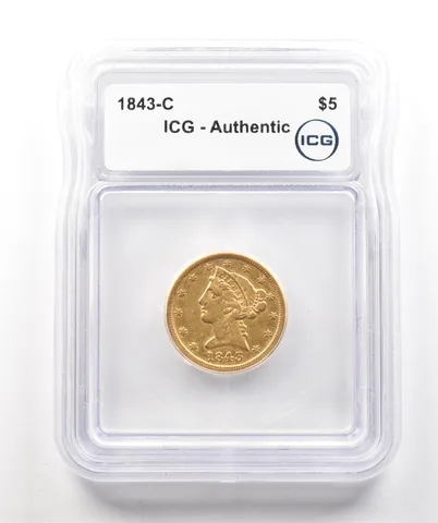 1843-C $5 Liberty Head Gold Half Eagle Authentic ICG a4315