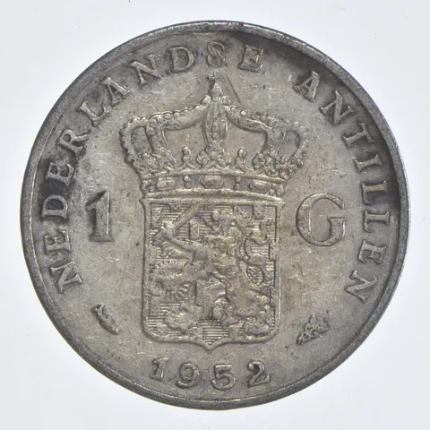 SILVER WORLD Coin 1952 Netherlands Antilles 1 Gulden World Silver Coin *862