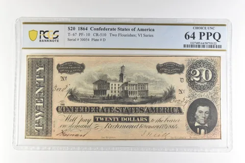 1864 $20 Confederate States T-67 PF-10 CR-510 Choice Unc 64 PPQ PCGS *4442