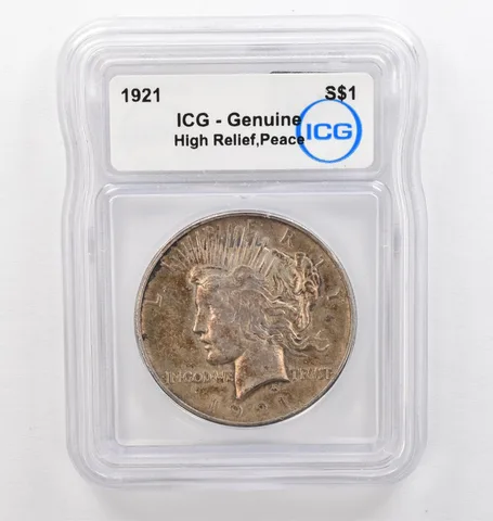 1921 Peace Silver Dollar High Relief Genuine ICG Beautiful Tone *0259
