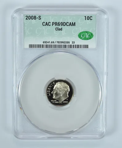 2008-S Roosevelt Dime CLAD PR69 DCAM CAC CACg