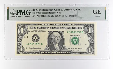 2000 Millennium Coin & Currency $1 1999 FRN Boston MA Low Serial 1951 PMG a4599