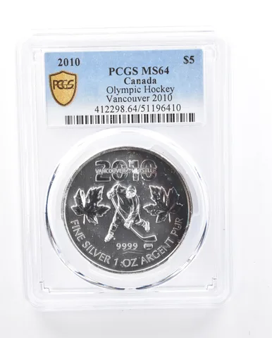 2010 Canada 5 Dollars Silver Vancouver Olympics Hockey MS64 PCGS Nice Tone a5370