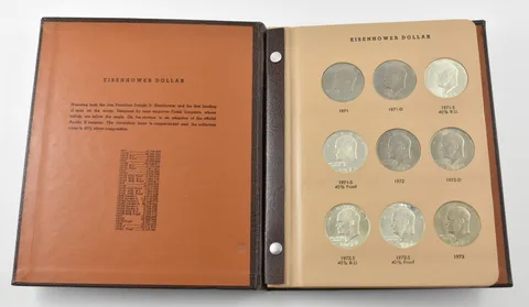 1971-1978 Eisenhower Dollars, Proof, Silver, 32 BU Coins Dansco Album PDS Set