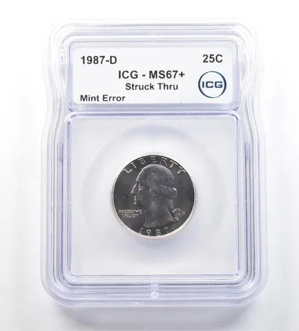 1987-D Washington Quarter Mint Error Struck Thru MS67+ ICG *7662