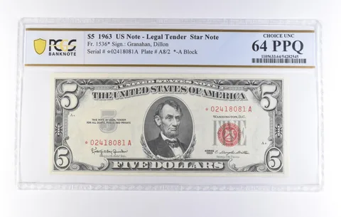 1963 $5 Legal Tender Star Note Fr#1536* Choice Unc 64 PPQ PCGS *8227