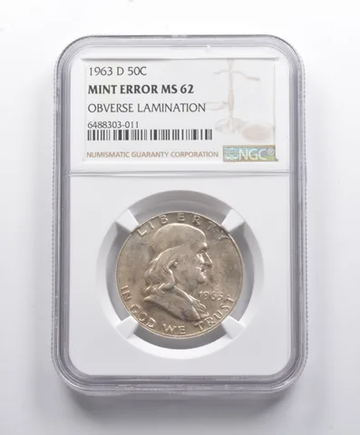 Mint Error MS62 1963-D Franklin Half Dollar OBV Lamination NGC MUSTACHE! *8794