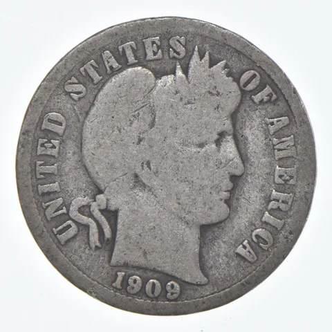 1909-D Barber Dime 90% Silver Average Circ