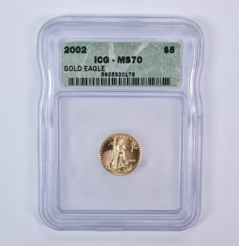 2002 $5 American Gold Eagle 1/10 Oz Gold MS70 ICG