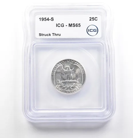 1954-S Washington Quarter Mint Error Struck Thru MS65 ICG a0585