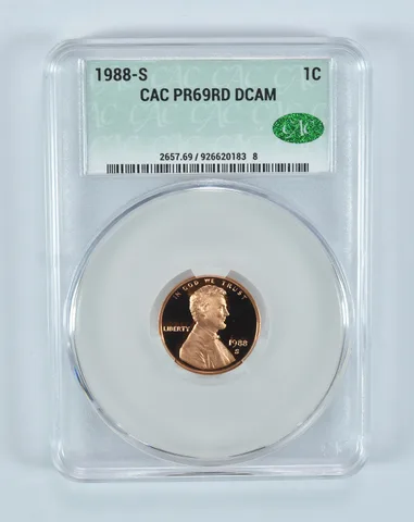 1988-S Lincoln Memorial Cent PR69 RD DCAM CAC CACg