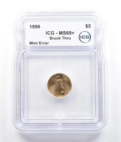 1996 $5 American Gold Eagle Mint Error Struck Thru 1/10 Oz Gold MS69+ ICG *5207