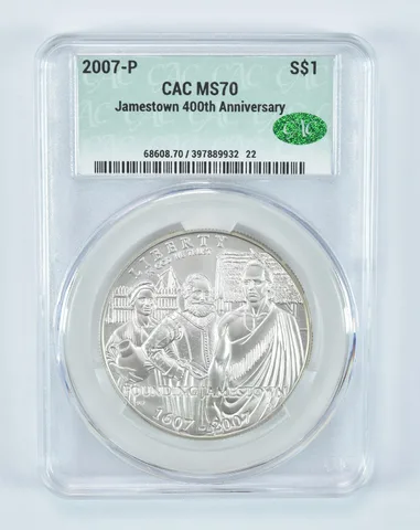 2007-P Jamestown Commemorative Silver Dollar MS70 CAC CACg