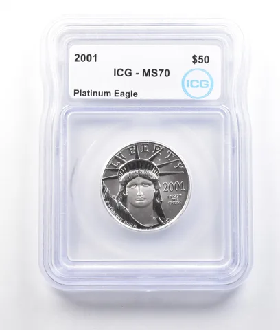 2001 $50 American Platinum Eagle 1/2 Oz 0.5 Oz Platinum MS70 ICG *2756