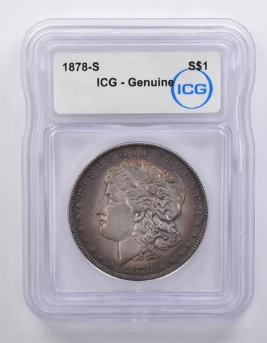 1878-S Morgan Silver Dollar Genuine ICG Rainbow Tone *7139