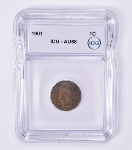 1901 Indian Head Cent AU58 ICG Beautiful Tone *0600