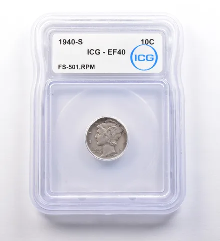 1940-S Mercury Dime FS-501 RPM EF40 ICG *9729