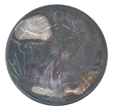 Beautiful Toned - 1992 American Silver Eagle 1 Troy Oz .999 Fine Silver *104