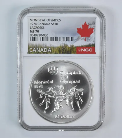 1974 Canada 10 Dollars Silver Olympic Lacrosse MS70 NGC Canada Lbl