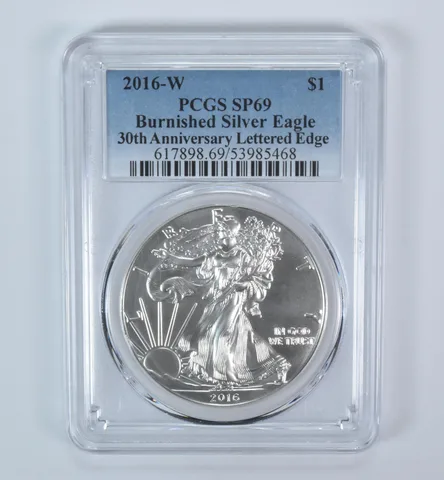 2016-W Burnished Silver Eagle SP69 PCGS Blue Label
