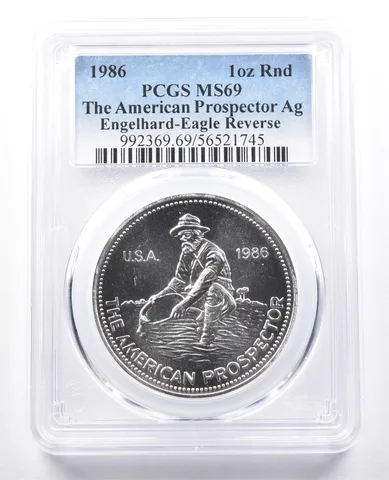 1986 Engelhard Prospector 1 Oz Silver Round Eagle Reverse MS69 PCGS