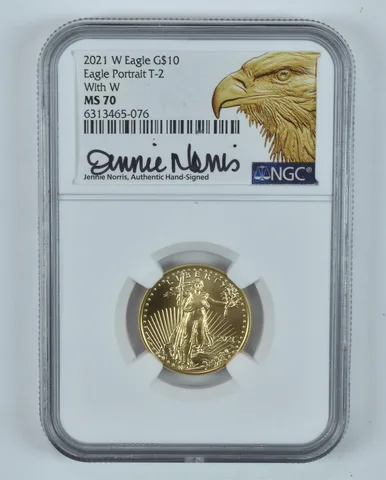 2021-W $10 Gold Eagle Type 2 Norris 1/4 Oz MS70 NGC Unfinished Proof *9277