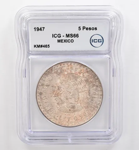 1947 Mo Mexico 5 Pesos KM#465 MS66 ICG Beautiful Tone *9497