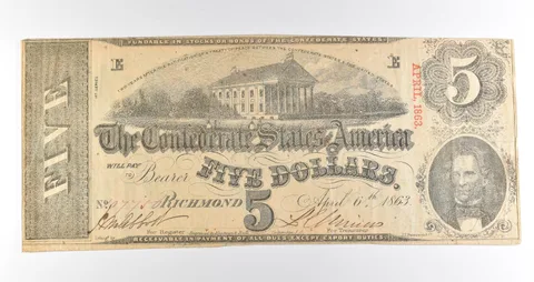 1863 $5 Richmond VA Confederate States Of America Obsolete Note *3887