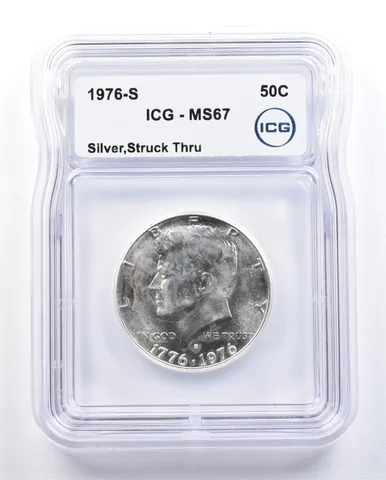 1976-S Kennedy Half Dollar Silver Mint Error Struck Thru MS67 ICG *1629