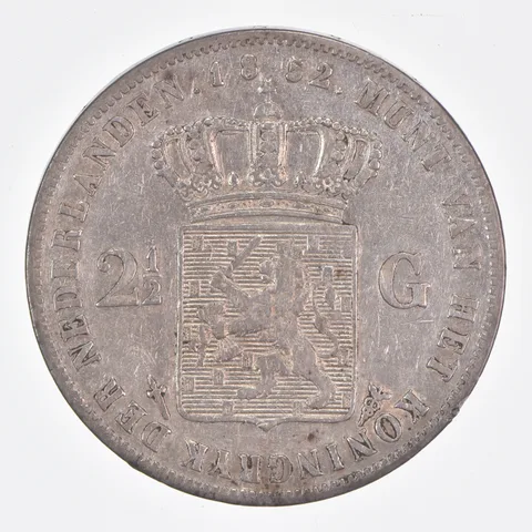 Better Date - 1862 Netherlands 2 ½ Gulden World Coin- Silver *520